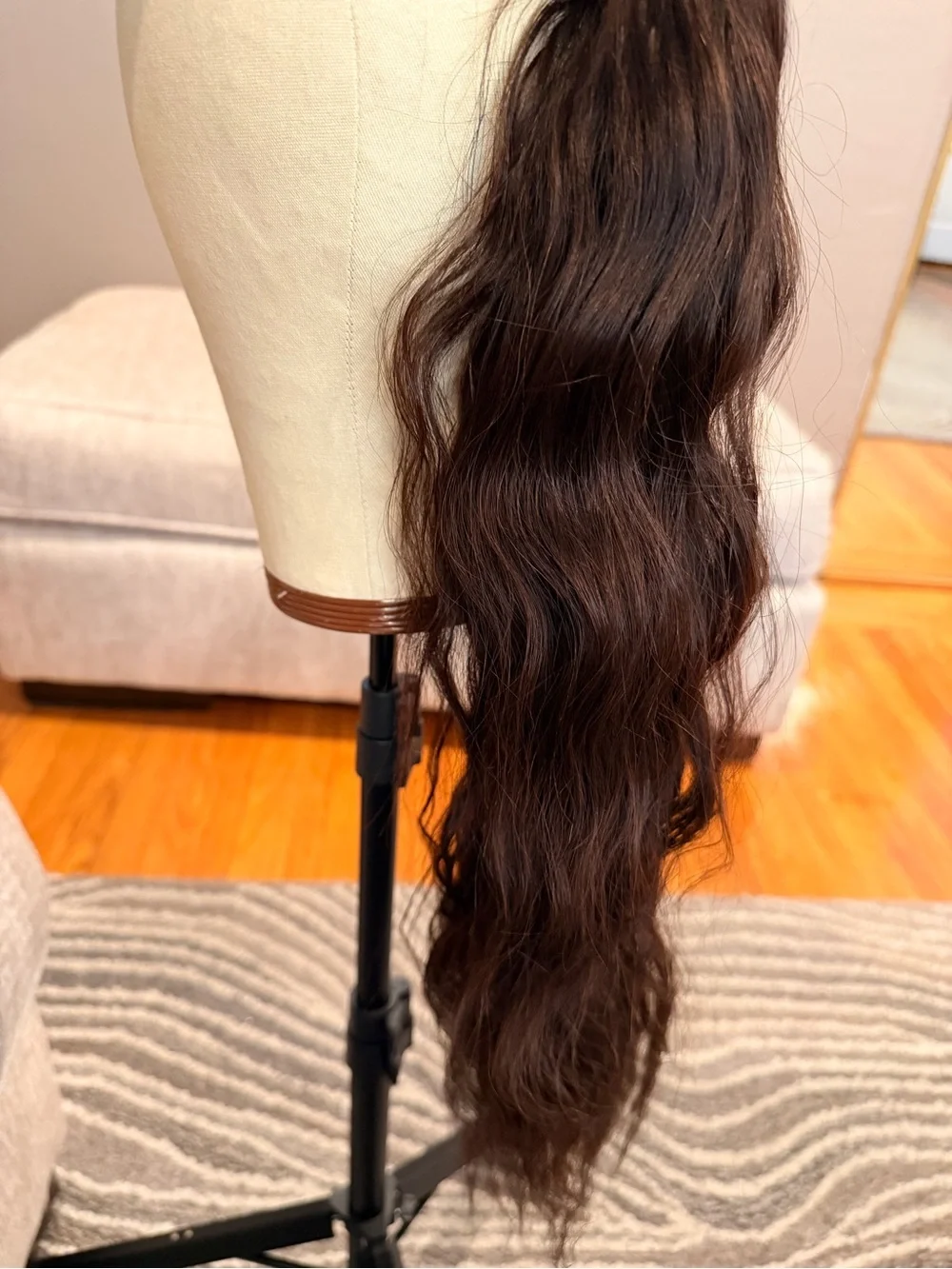 22” Dark Brown #2 Long Wavy Ponytail Extension Human Hair #028